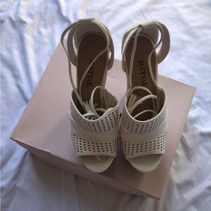 Women White cork wedge heels